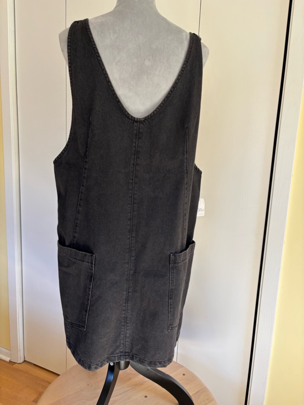 Black Denim Pinafore Dress with Front Pockets Free People